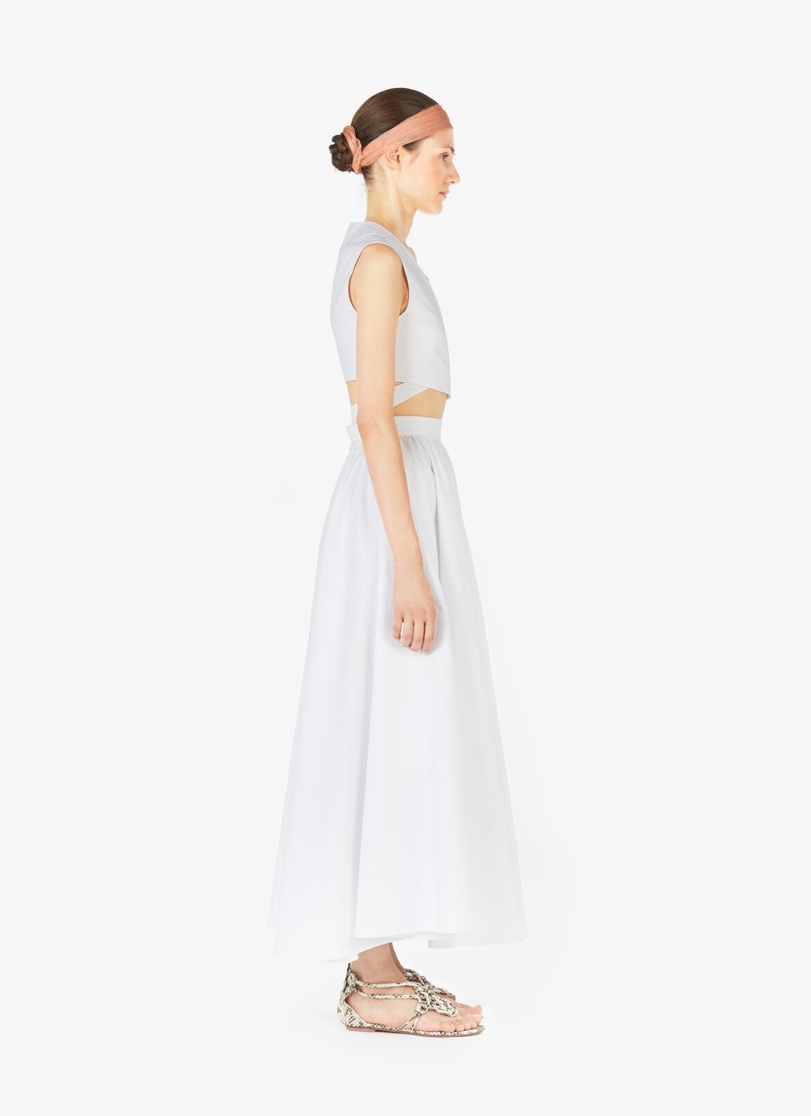 Wrap-Effect Belted Cotton Top ALAÏA WHITE WRAP-EFFECT BELTED COTTON TOP